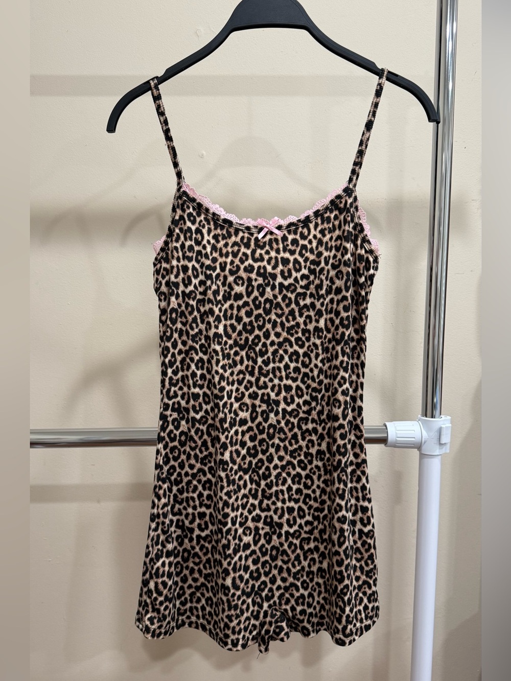 Forever 21 Leopard Print Lace Trim Romper Y2K M